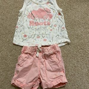 Roots Baby Girl Pink Tank and Shorts Small (3-6M)